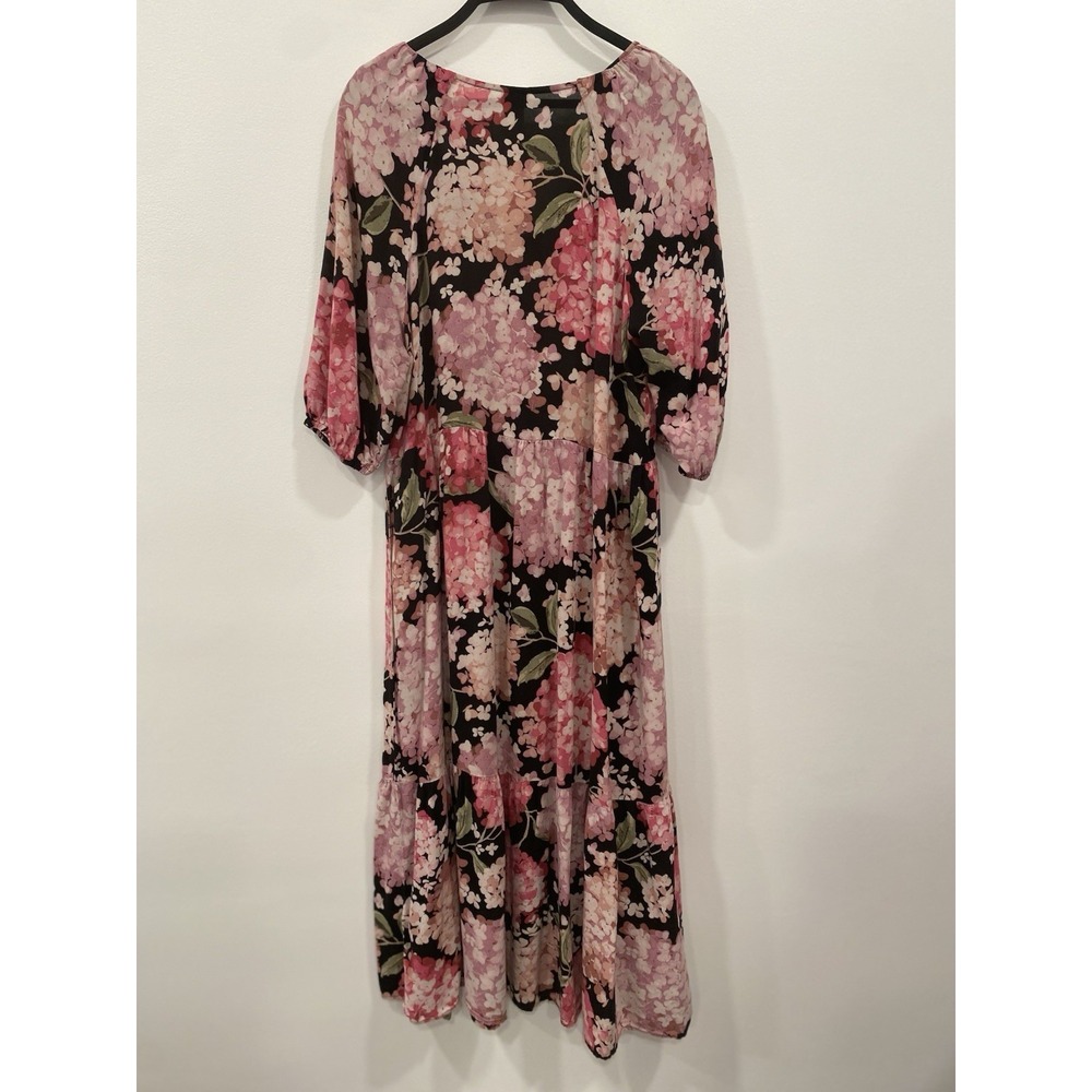 H&M maxi dress black and pink hydrangea floral print Cottagecore size medium - Picture 9 of 16